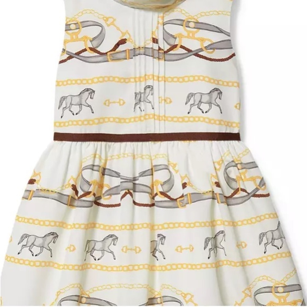 Janie & Jack Dress| Girl Ivory Classic Horse Scarf Print Sleeveless Formal Dress - Picture 3 of 6